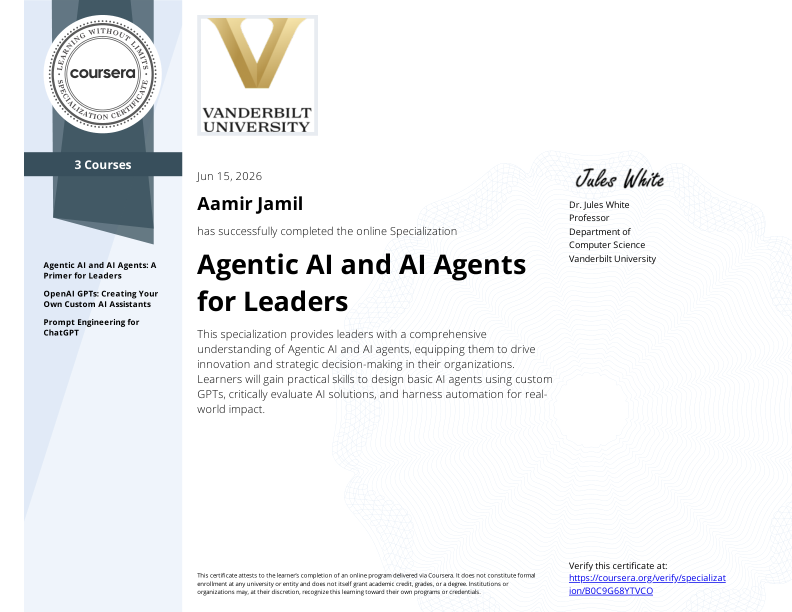 Agentic AI and AI agents for Leaders Final Certificate